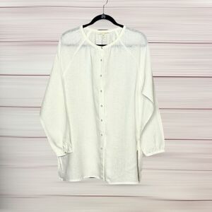 NWT Eileen Fisher Irish Linen Tunic White Button Up Long Sleeve Relaxed M